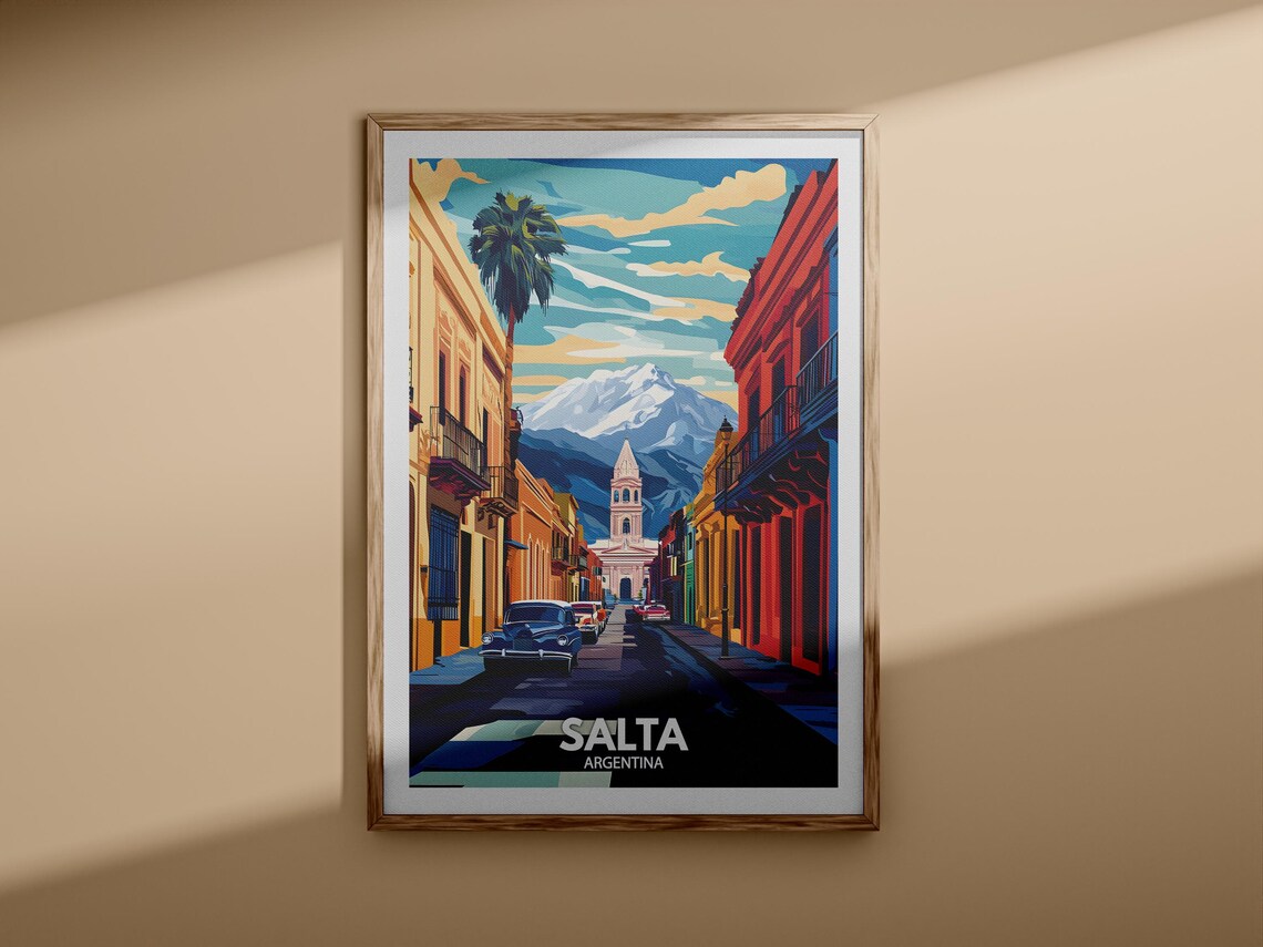 Salta Argentina Colorful Street Snowy Mountain Travel Poster - Image 3