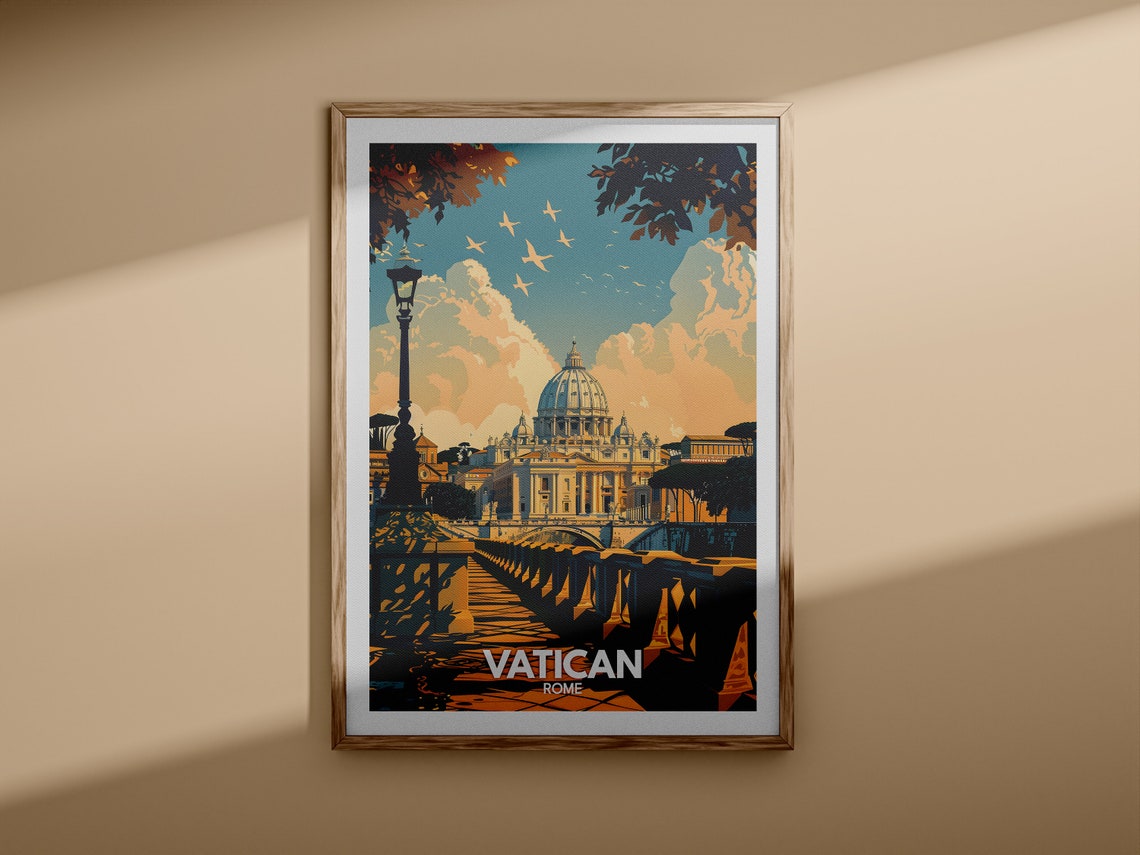 Vatican Rome Saint Peters Basilica Golden Sunset Travel Poster - Image 3