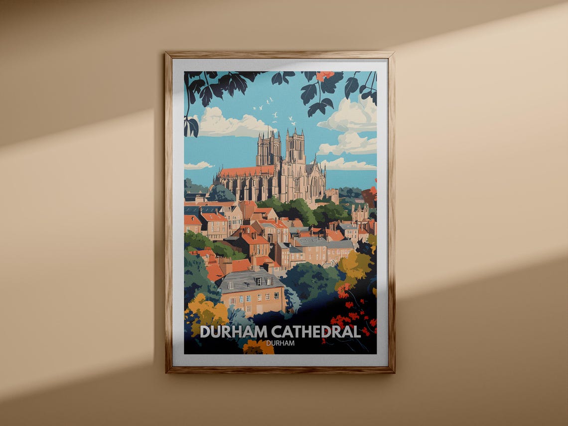 Durham Cathedral England Historic Twin Towers Cityscape Travel Poster - Image 3
