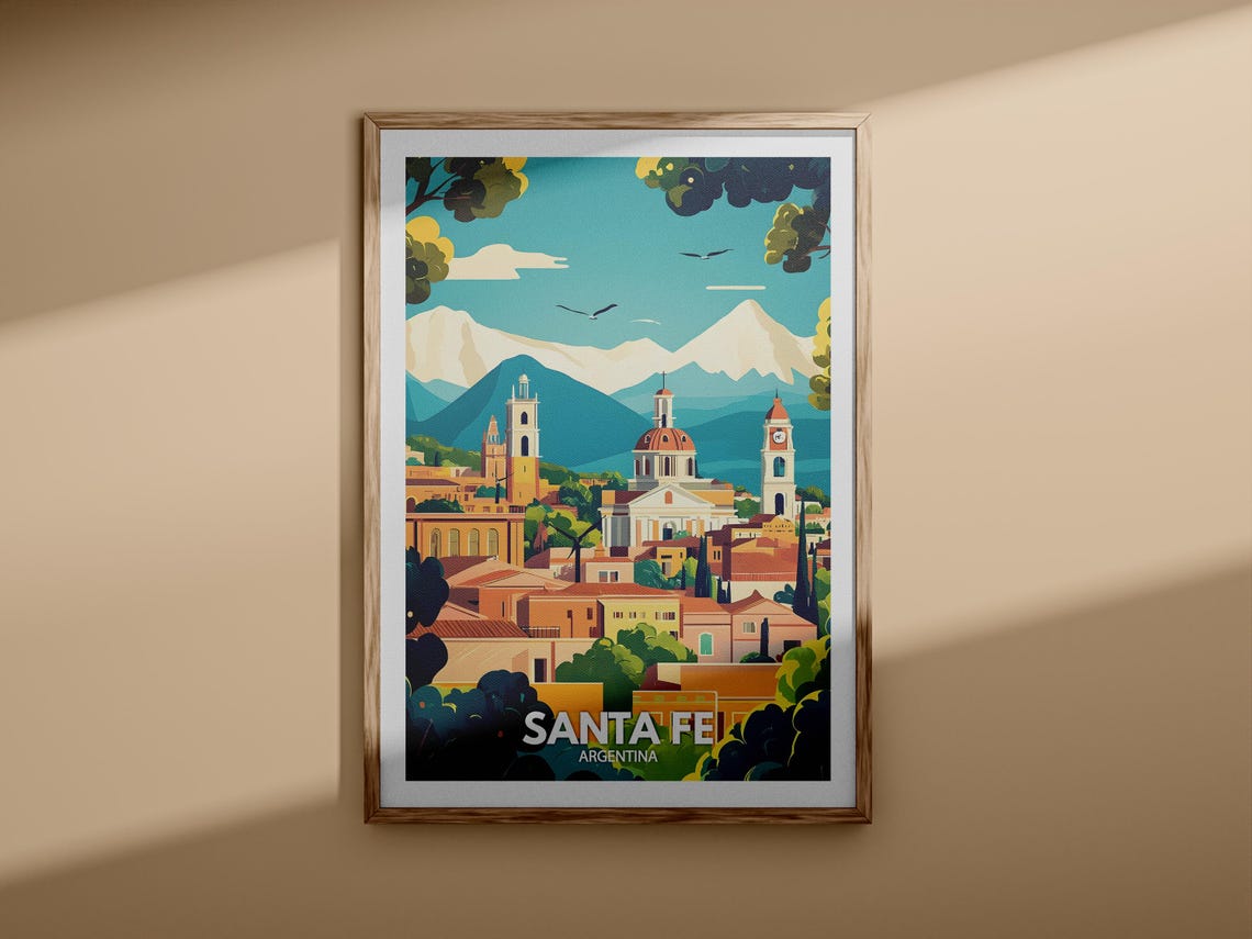 Santa Fe Argentina Colonial Town Mountain View Travel Poster - Image 3