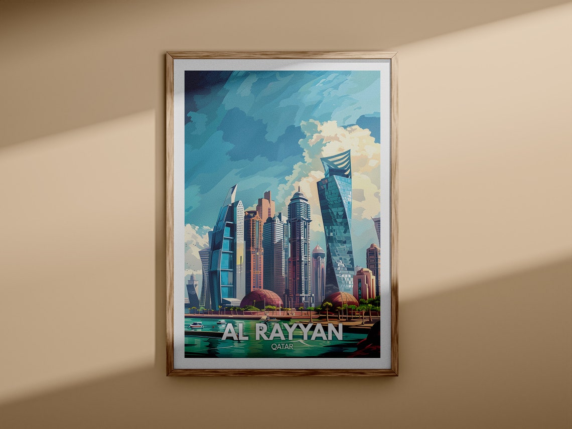 Al Rayyan Qatar Modern Skyline Towers Waterfront Travel Poster - Image 3