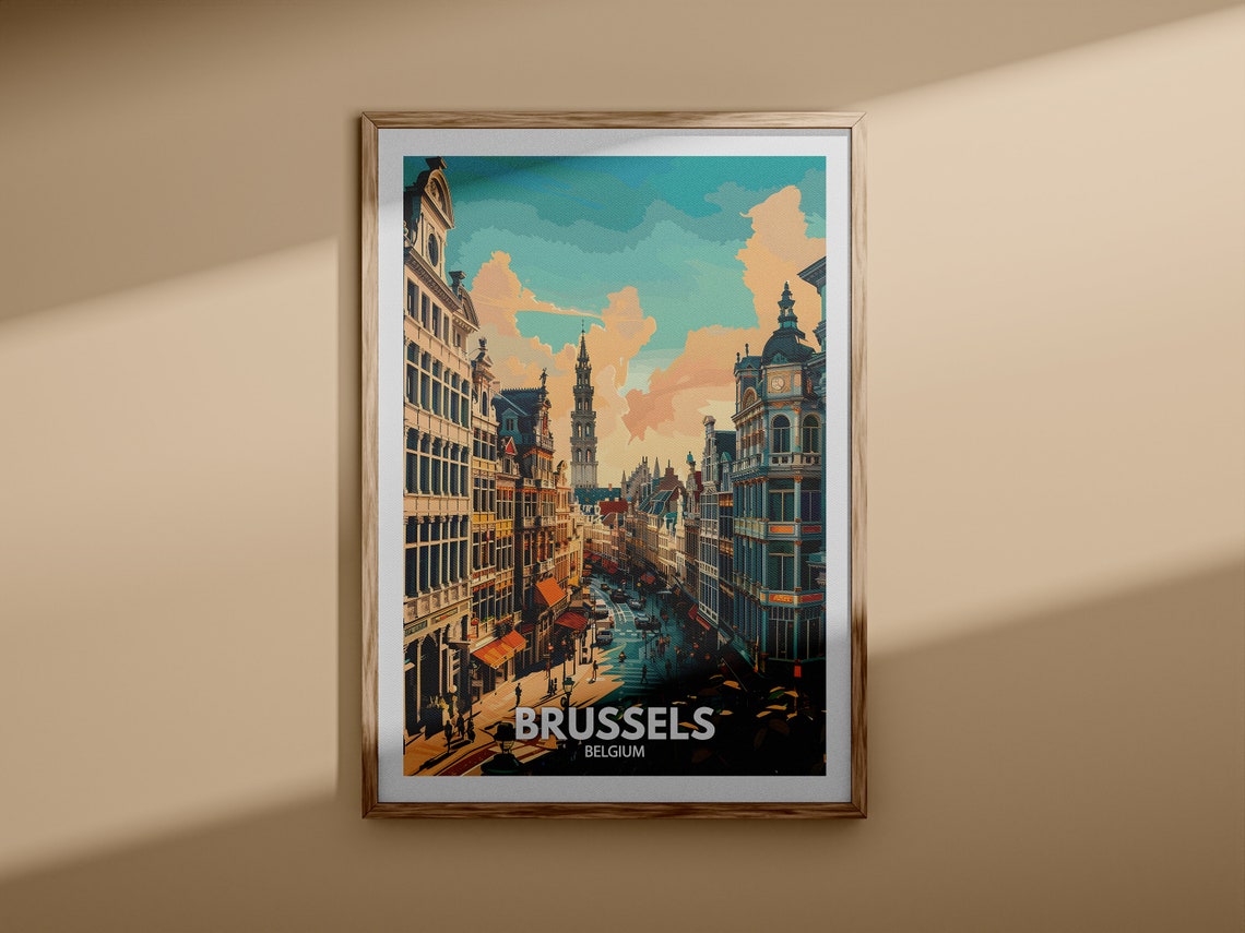 Brussels Belgium Historic Guildhall Street Vintage Travel Poster - Image 3