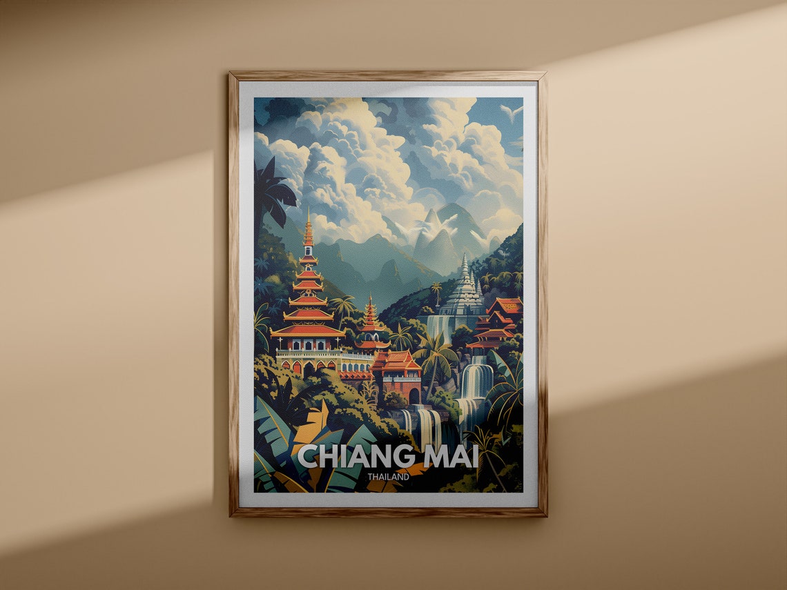 Chiang Mai Thailand Temples Waterfall Jungle Travel Poster Art - Image 3