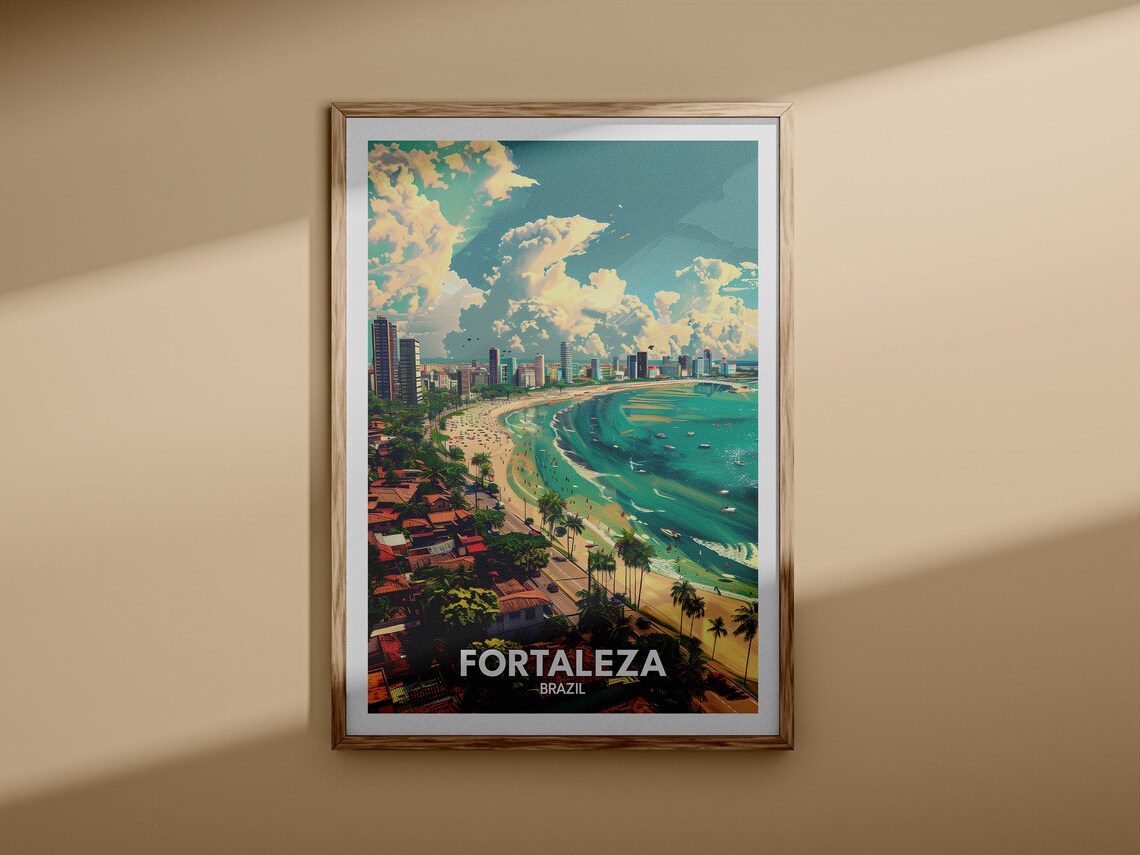 Fortaleza Brazil Curved Beach Bay City High Rises Aerial Travel Poster - Image 3