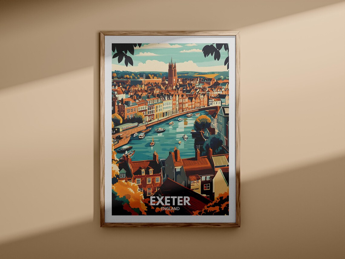 Exeter England River Boats Red Rooftops Vintage Travel Poster - Image 3