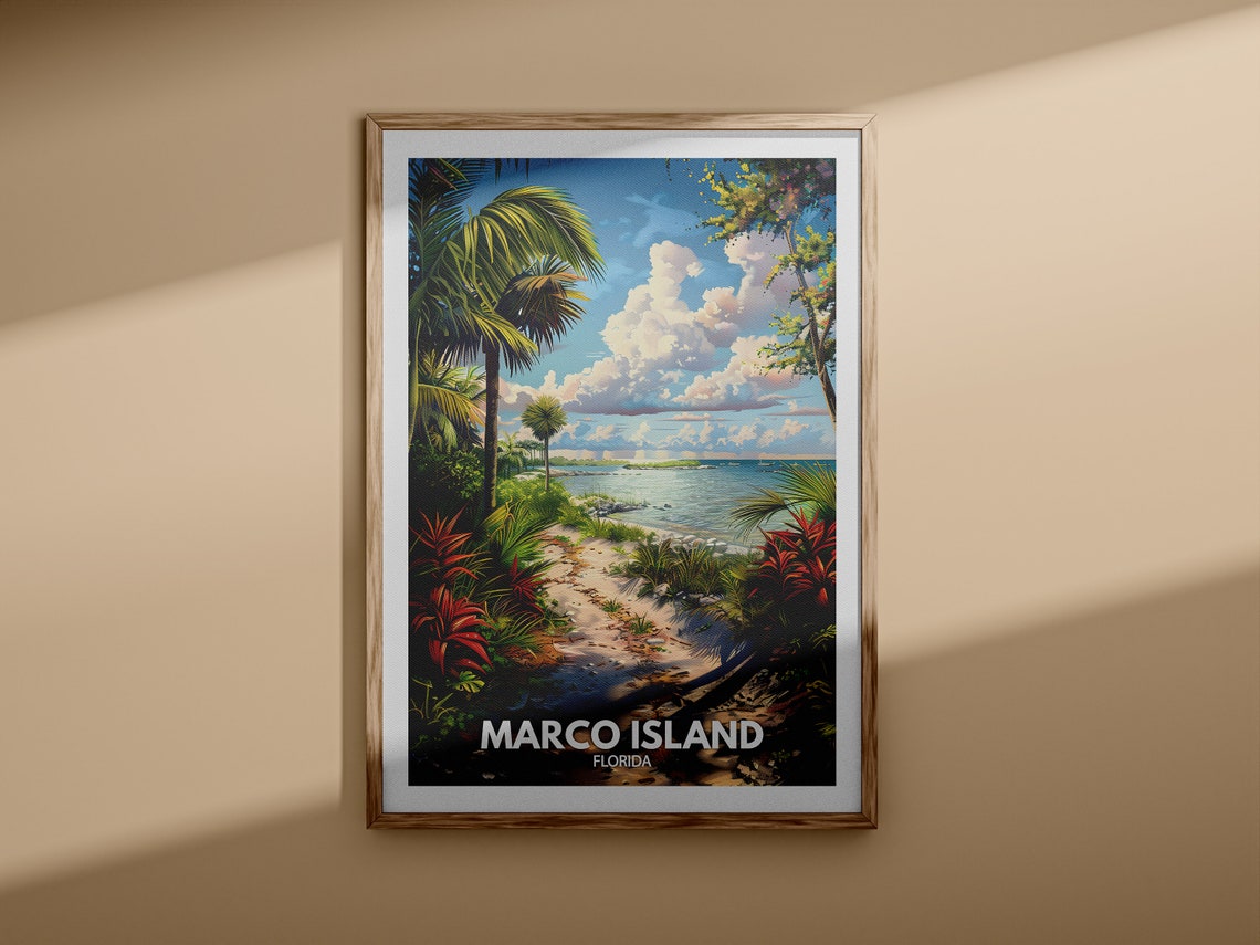 Marco Island Florida Tropical Beach Trail Palms Ocean View Poster - Image 3