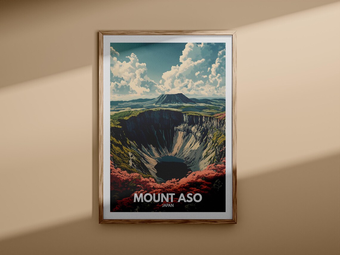 Mount Aso Japan Volcano Crater Vintage Travel Poster Caldera View - Image 3