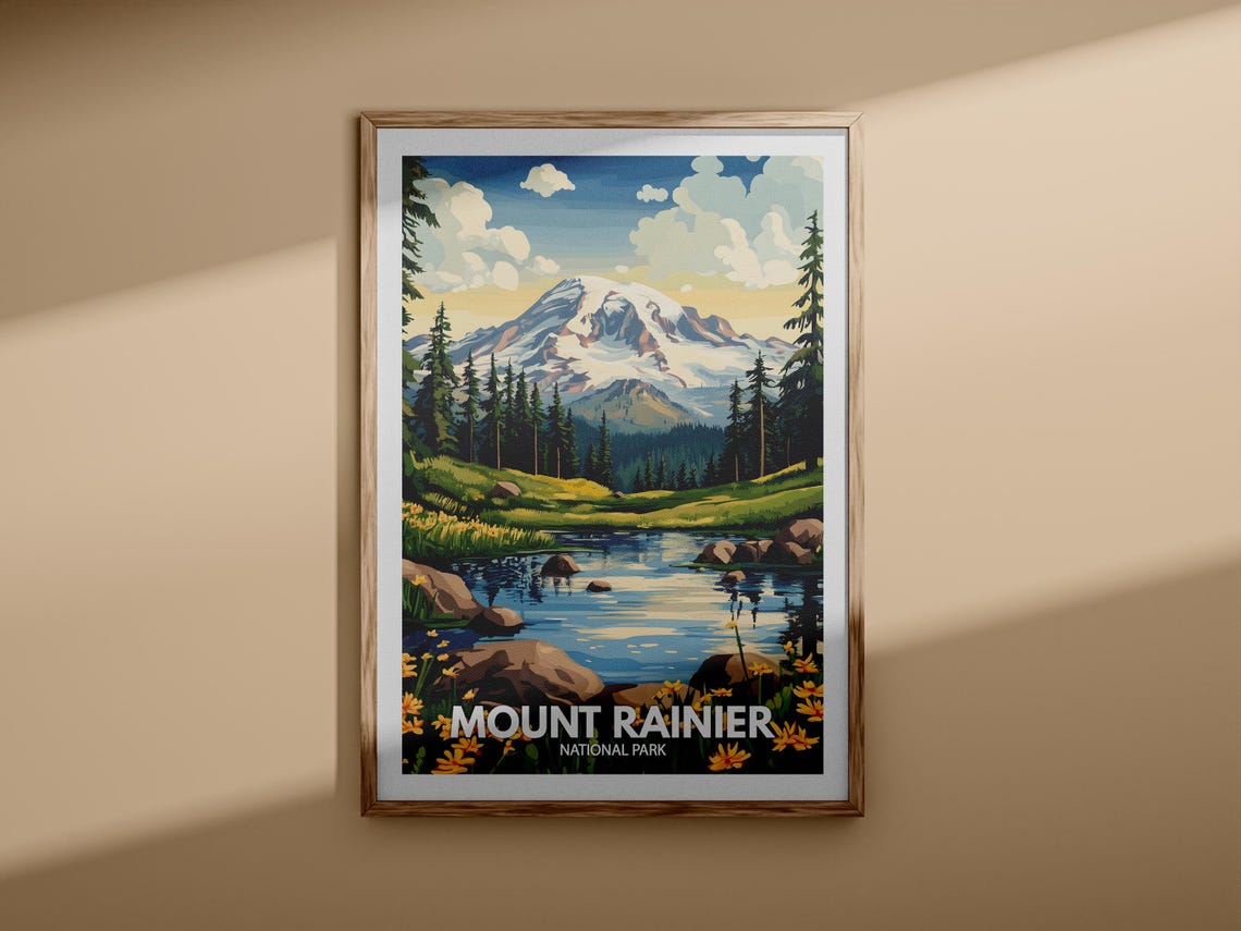 Mount Rainier National Park Alpine Lake Vintage Travel Poster - Image 3