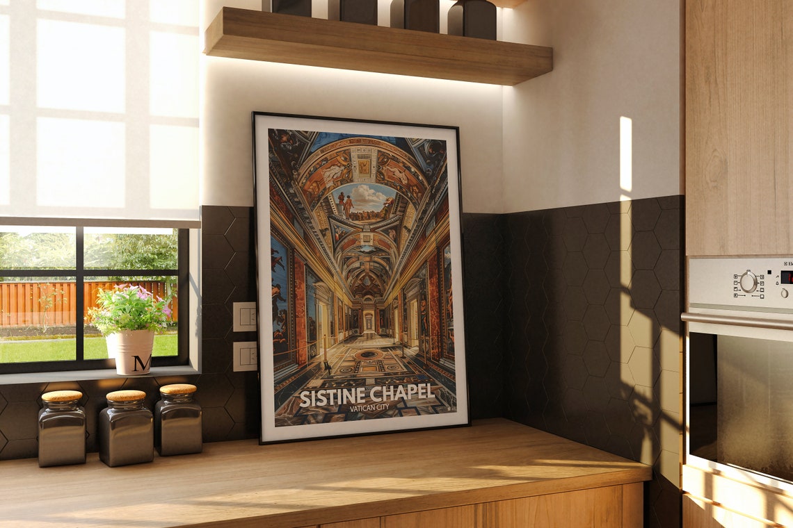 Sistine Chapel Vatican City Painted Ceiling Vintage Travel Poster - Image 2