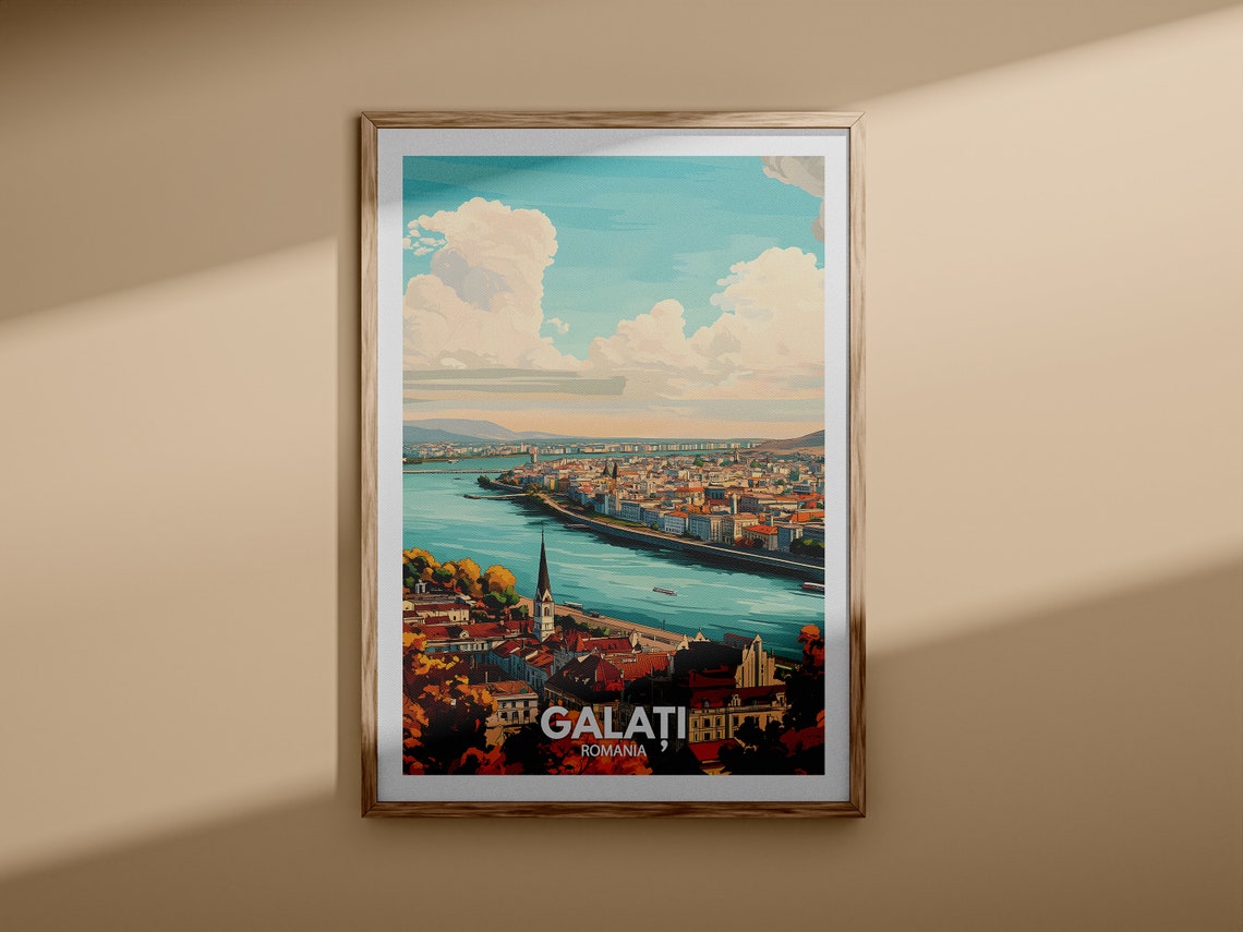 Galati Romania Danube Riverside City Church Spire Travel Poster - Image 3