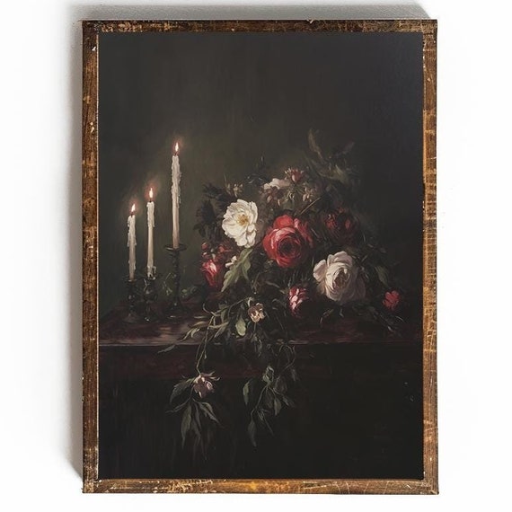 Dark Floral Dark Academia Decor Dark Cottagecore Wall Art For Reading Nook Decor Moody Floral Print Dark Wall Art Moody Hallway