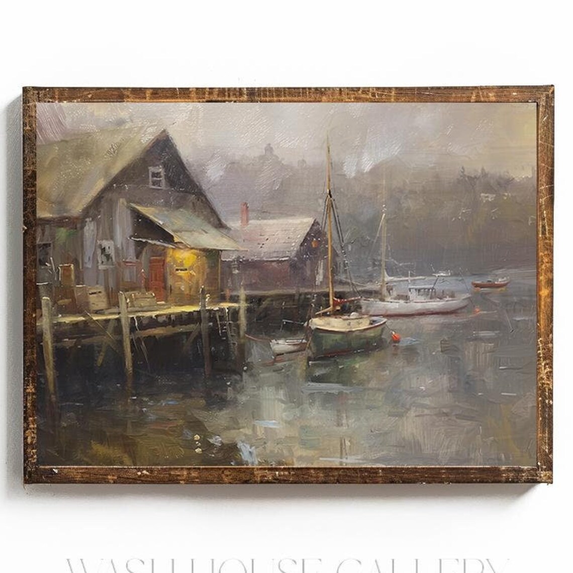 Moody Boat Harbor Print Alaska Fishing Village Painting Wall Art For Cabin Decor Rustic Fishing Wall Art Sitka Alaska Wall Art