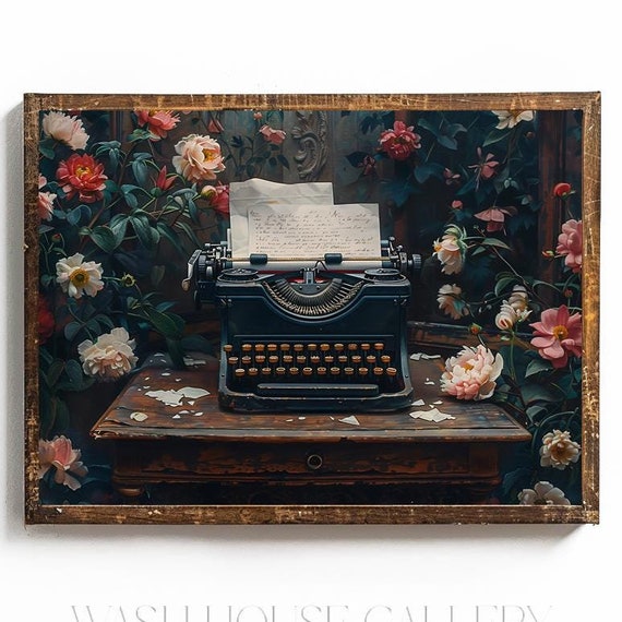 Vintage Typewriter Dark Academia Wall Art For Reading Nook Decor Book Lover Gift For Writer Gift Decor For Dorm Room Wall Art Goth