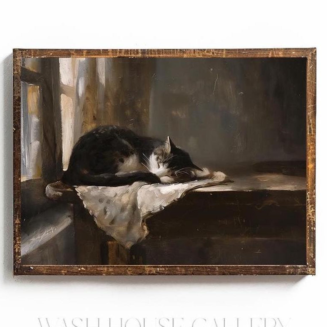 Sleeping Cat By Window In Vintage Oil Painting Style Art Poster