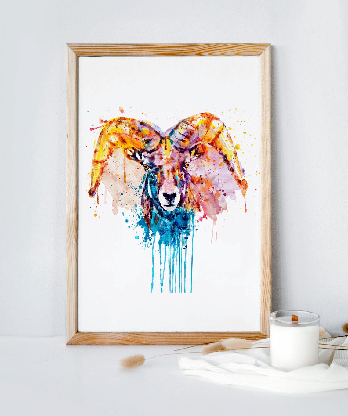 Bighorn Sheep Ram Watercolor Splash Mountain Wildlife Art Poster