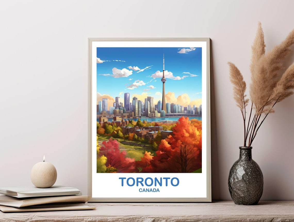 Toronto Canada CN Tower Fall Foliage Autumn Skyline Travel Poster - Image 2