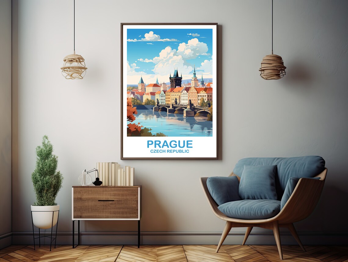 Prague Czech Republic Charles Bridge Vintage Style Travel Art Poster - Image 3