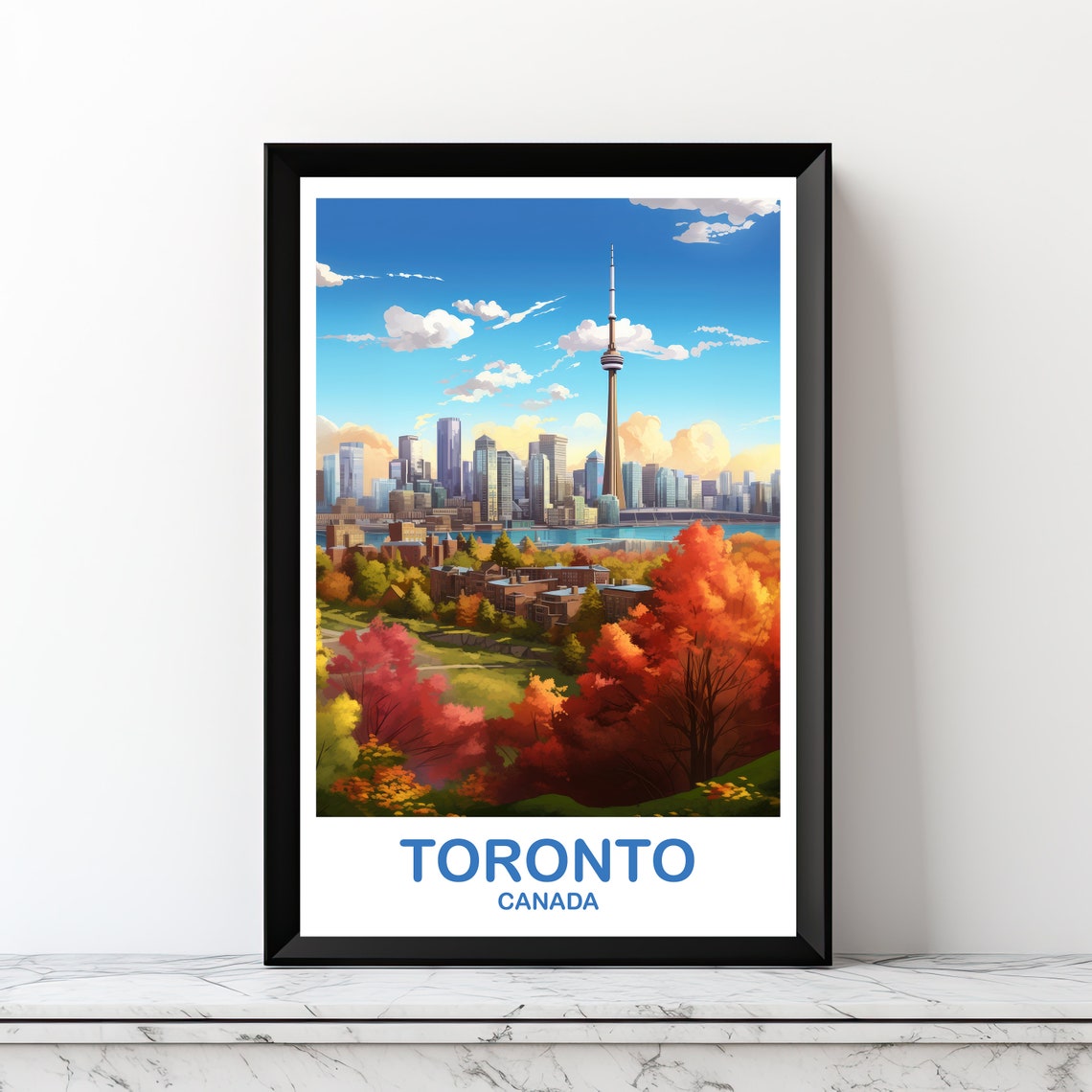 Toronto Canada CN Tower Fall Foliage Autumn Skyline Travel Poster