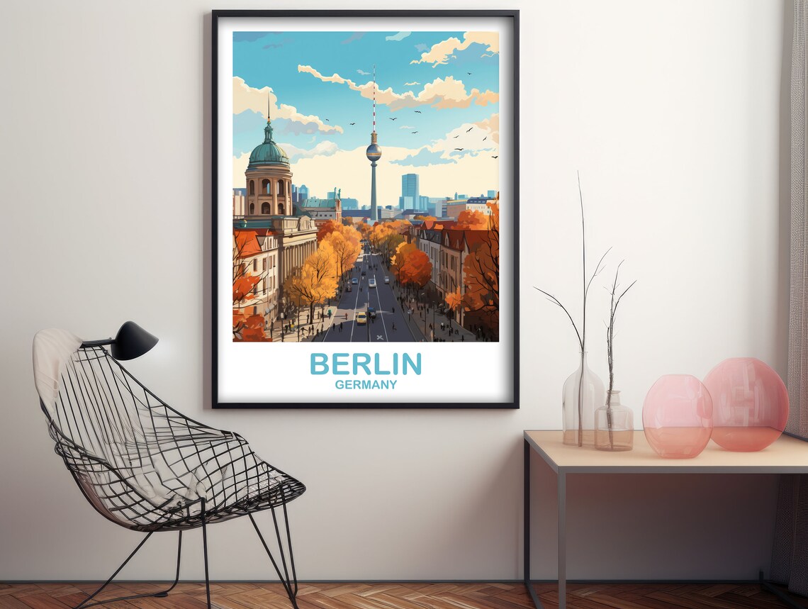 Berlin Germany TV Tower Autumn Street Retro Vintage Travel Poster - Image 3