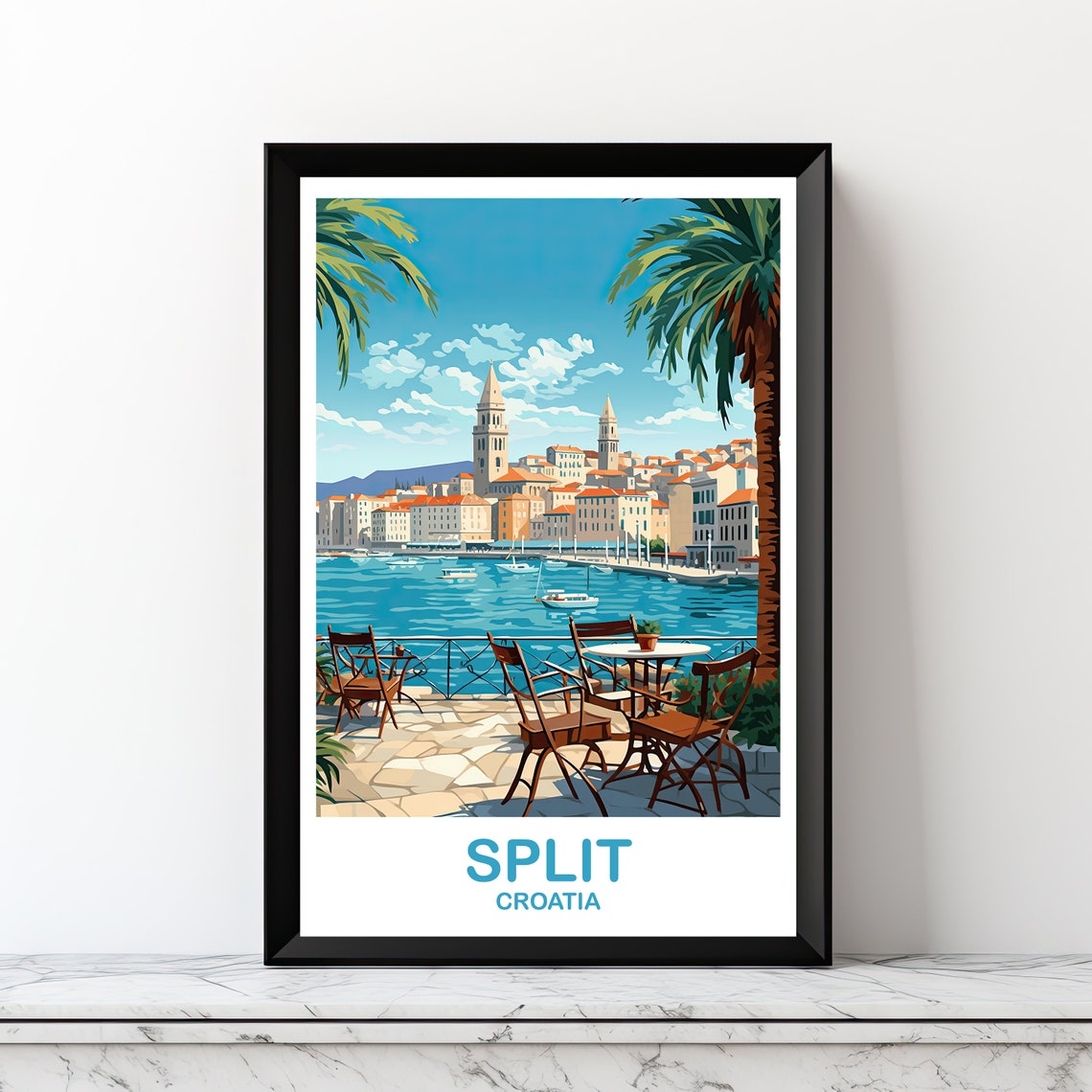 Split Croatia Harbor Old Town Seaside Cafe Vintage Travel Poster - Image 2