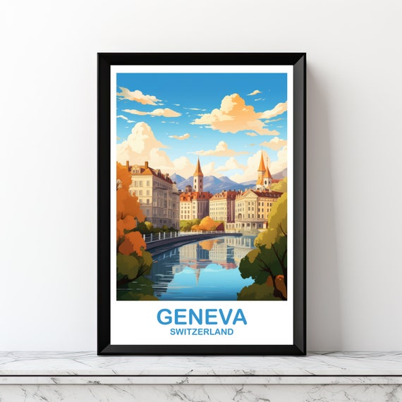 Geneva Travel Wall Art Digital Switzerland Printable City Skyline Sunset Dt2euswge1