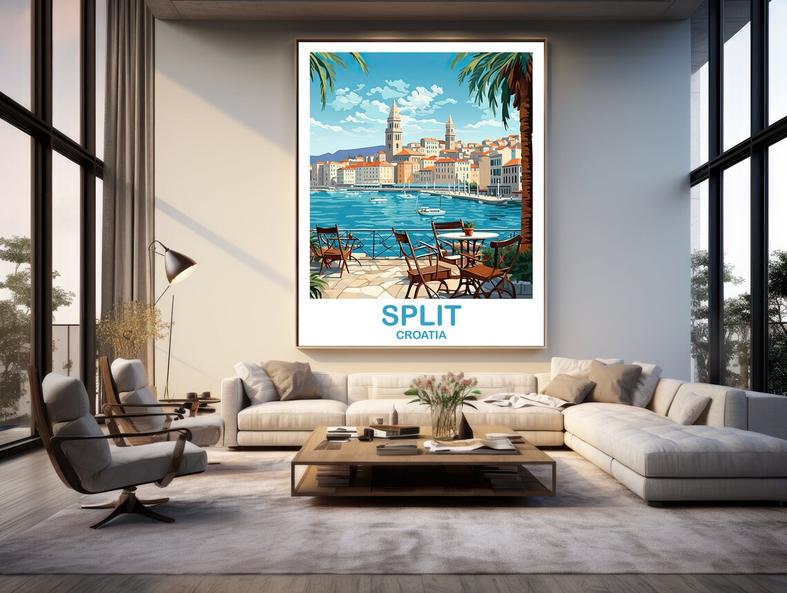 Split Croatia Harbor Old Town Seaside Cafe Vintage Travel Poster - Image 3