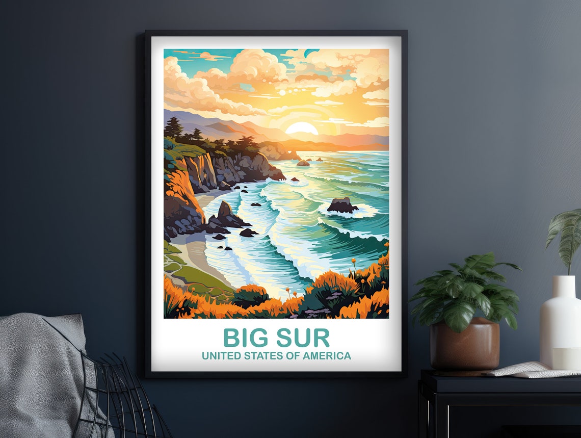 Big Sur California Coastal Cliffs Sunset Ocean Waves Travel Poster - Image 2