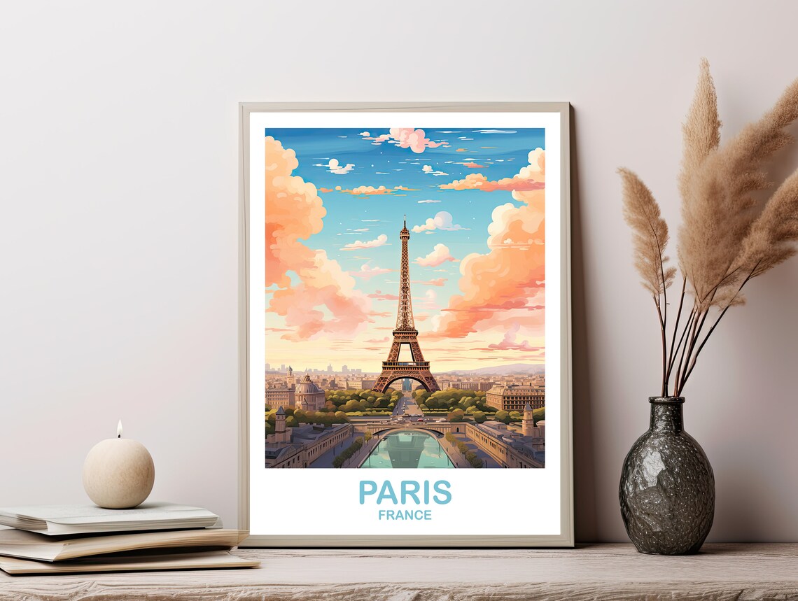 Paris Skyline Travel Poster, Eiffel Tower Wall Art - Image 2