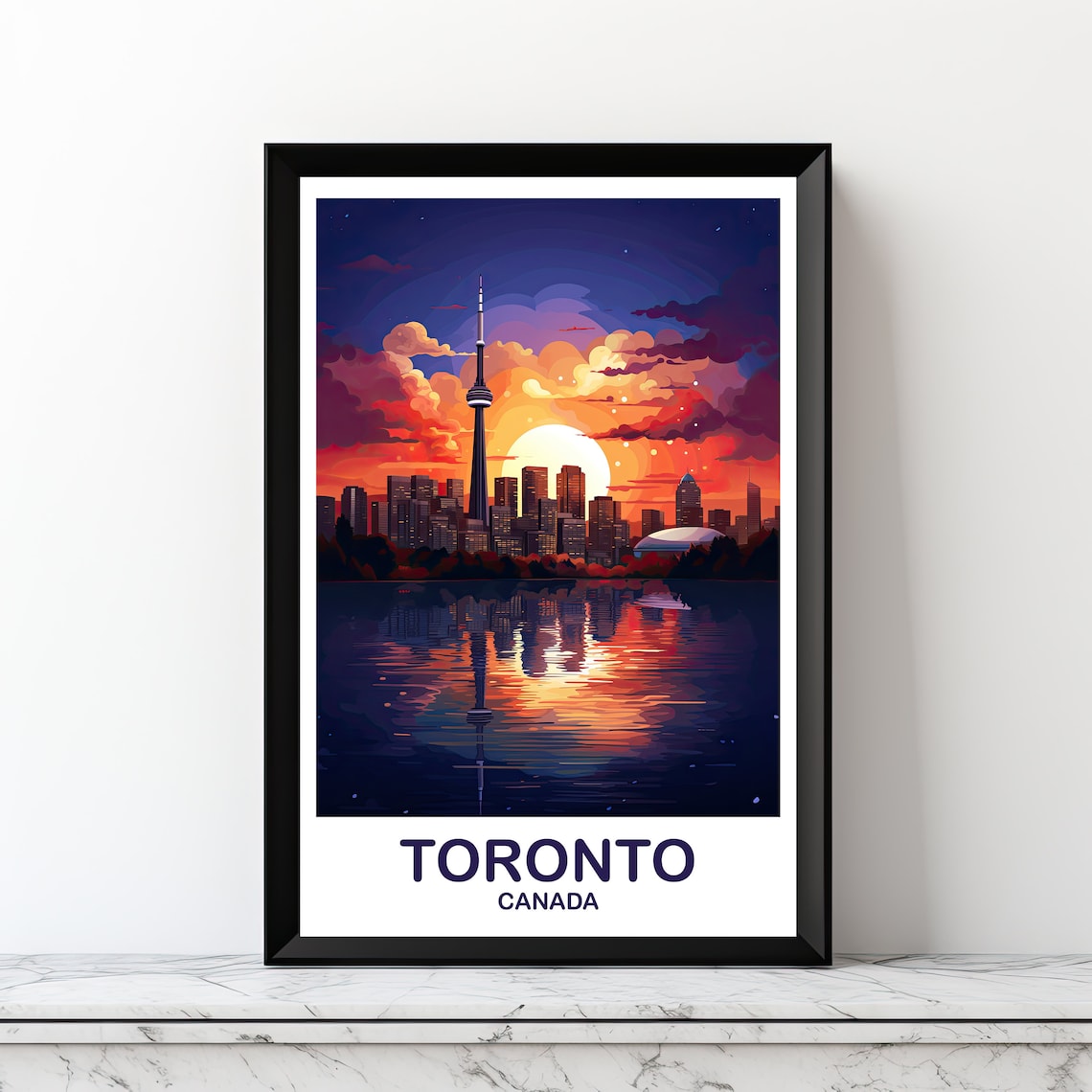 Toronto Canada CN Tower Sunset Skyline Retro Vintage Travel Poster
