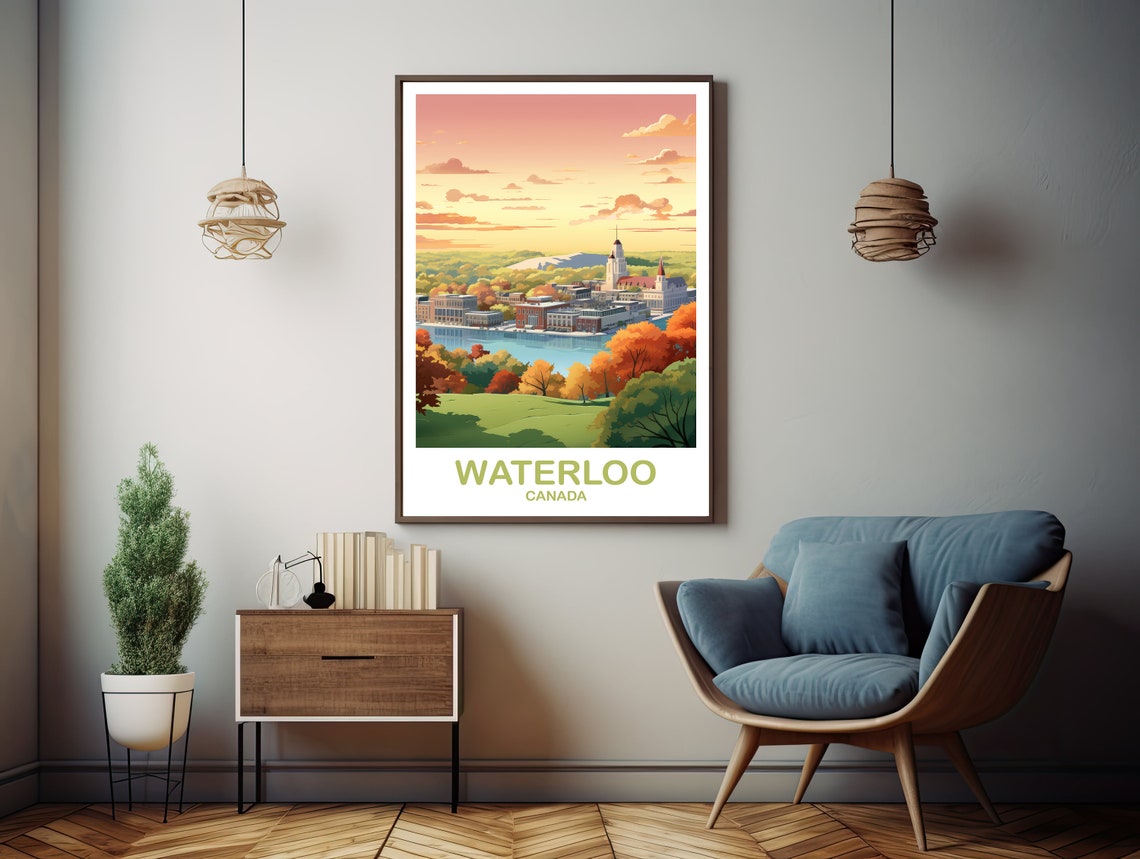 Waterloo Canada Autumn Riverside Church Town Fall Landscape Poster - Image 3