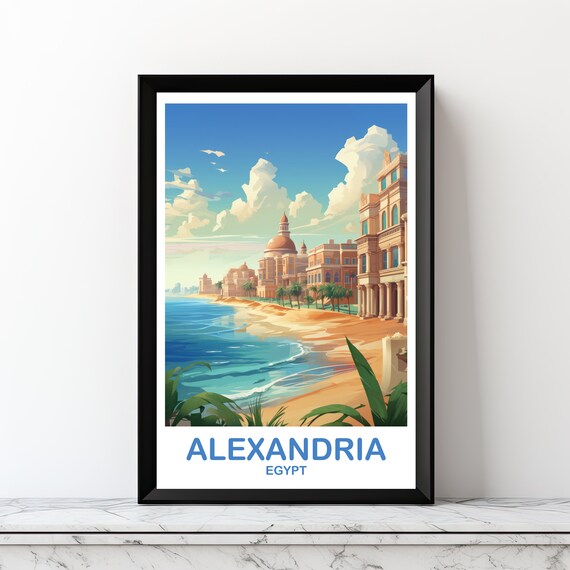 Alexandria Egypt Seaside Dome Buildings Sunny Day Travel Poster