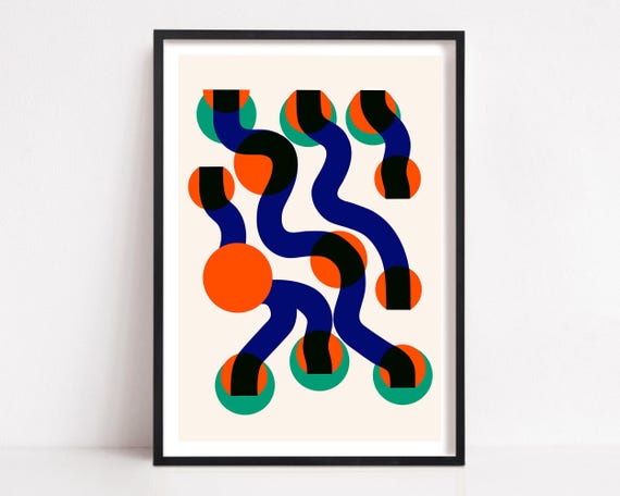 Surfing Waves Abstract Art Print, Bold Coastal Decor