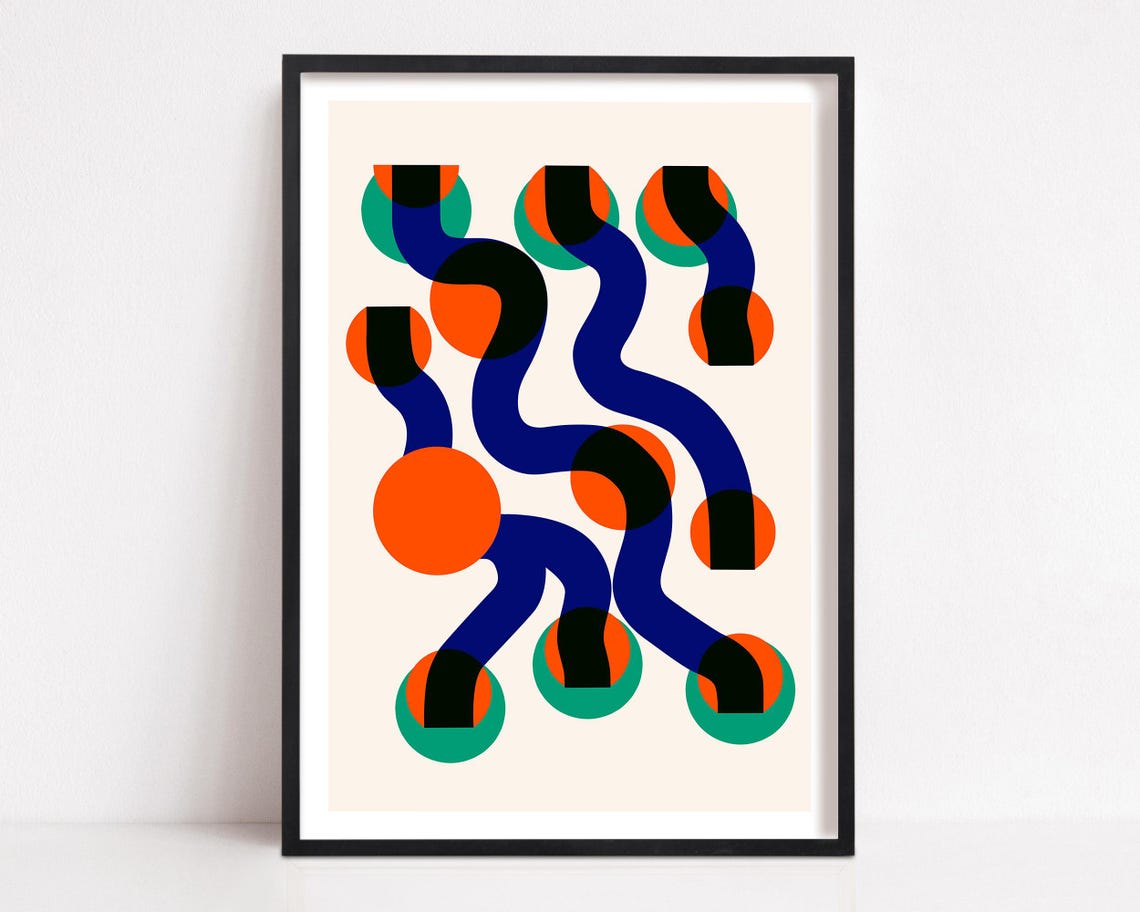 Surfing Waves Abstract Art Print, Bold Coastal Decor