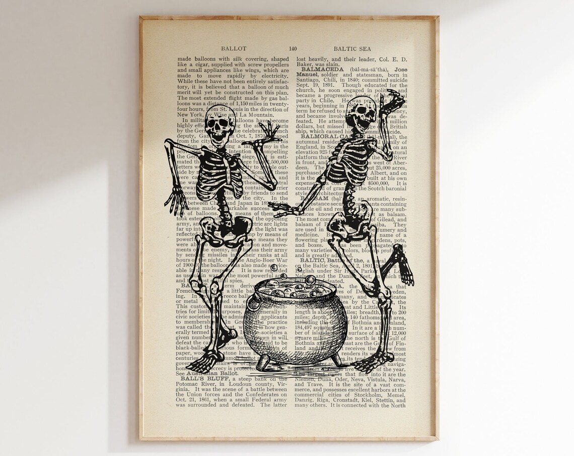 Vintage Dancing Skeletons Brewing Spell Spooky Halloween Poster