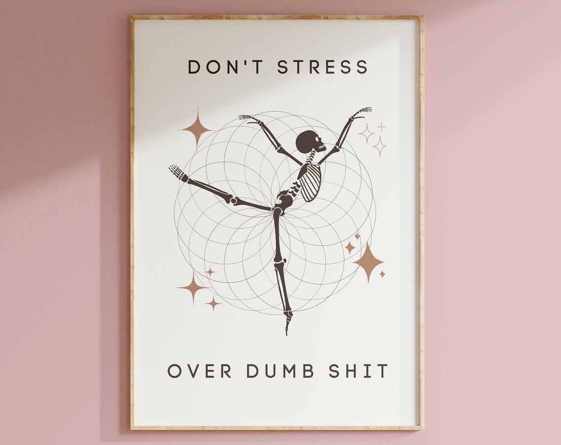 Skeleton Dance Wall Art Positive Quote Print Retro Gradient Poster Trendy