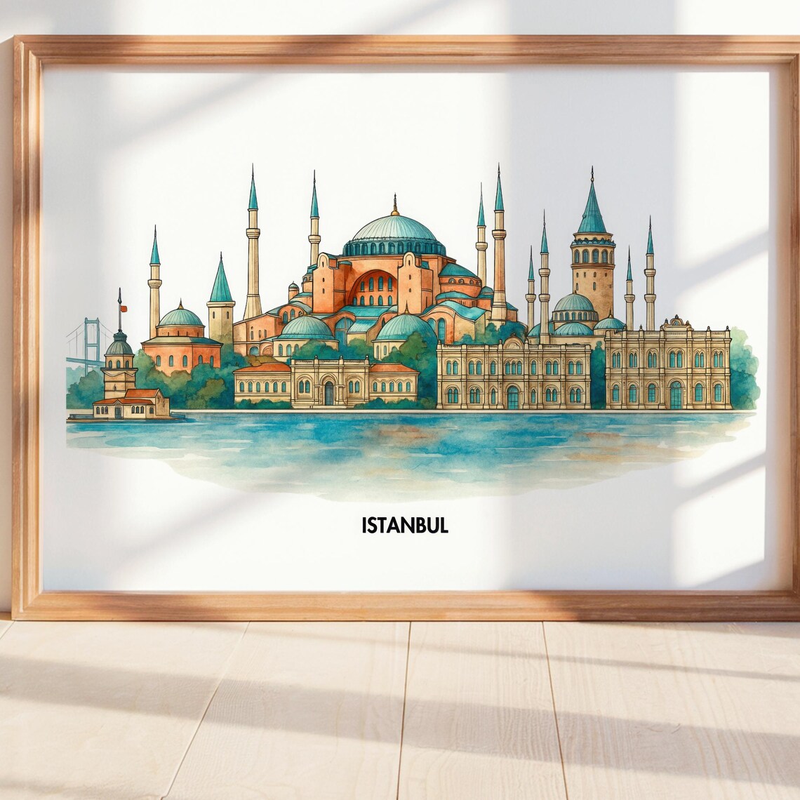 Istanbul Hagia Sophia Skyline Watercolor Turkey Travel Poster
