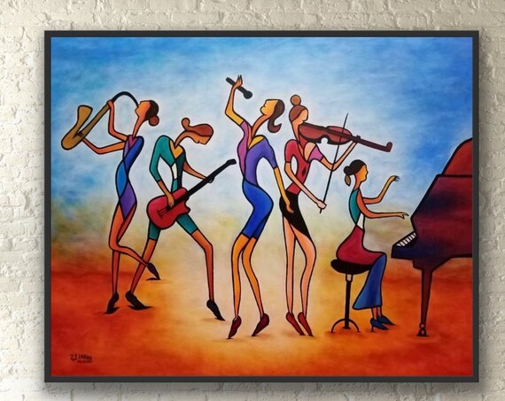 Women Jazz Musicians Colorful Naive Music Band Abstract Painting Poster