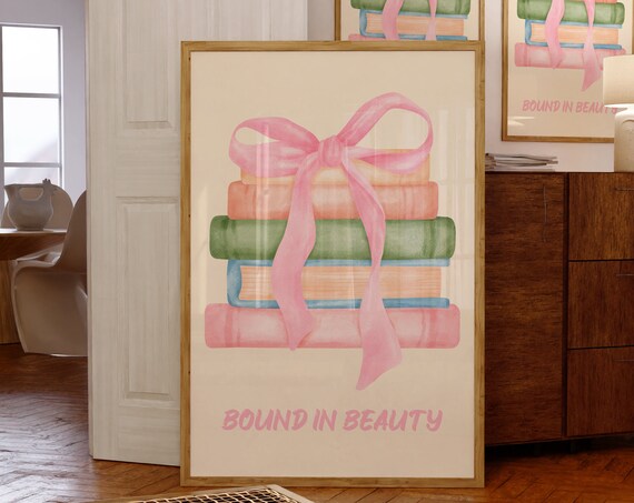 Bound in Beauty Pastel Books Big Pink Bow Coquette Art Poster