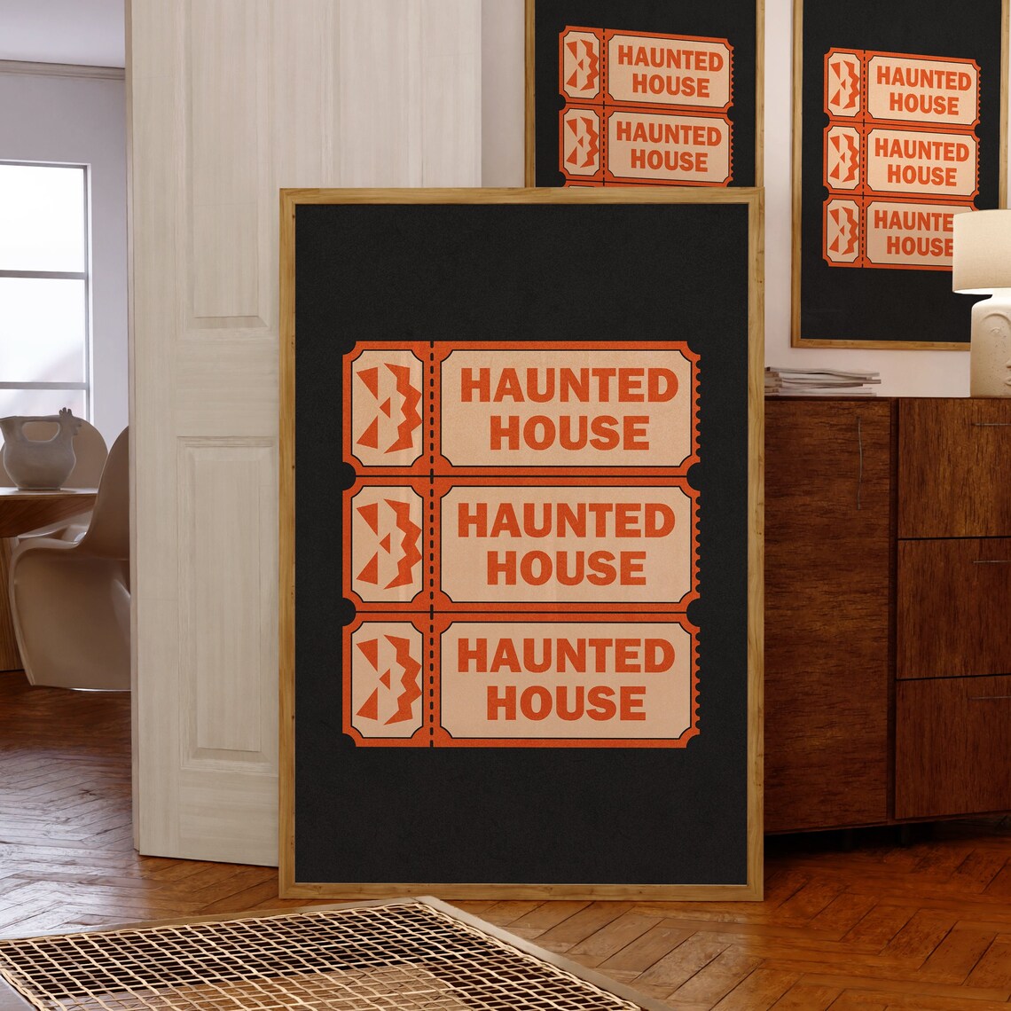 Haunted House Tickets Black Orange Retro Admission Stub Halloween Poster