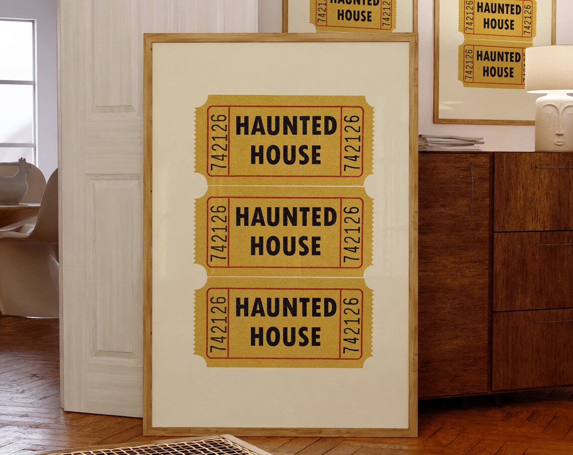 Retro Haunted House Ticket Halloween Poster Print