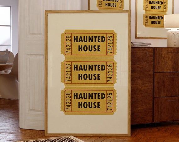 Retro Haunted House Ticket Halloween Poster Print