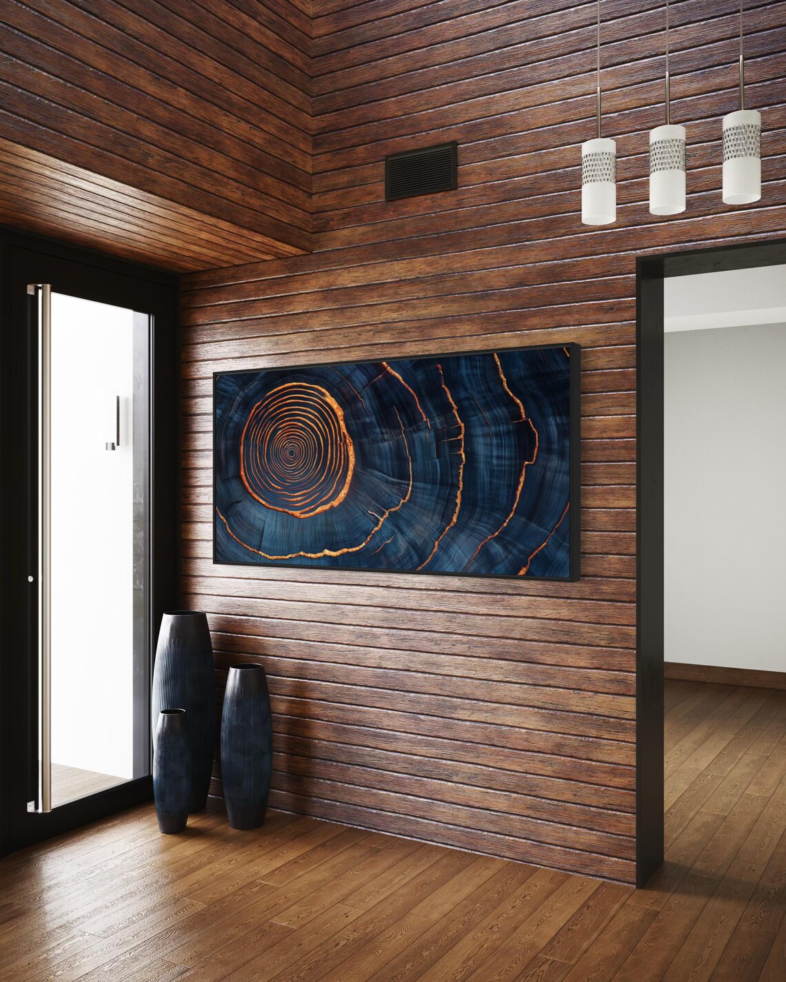 Tree Ring Art Abstract Nature Inspired Print With Blue And Orange Tones Modern Organic Wall Decor Perfect Above Couch For Rustic Style - Image 5