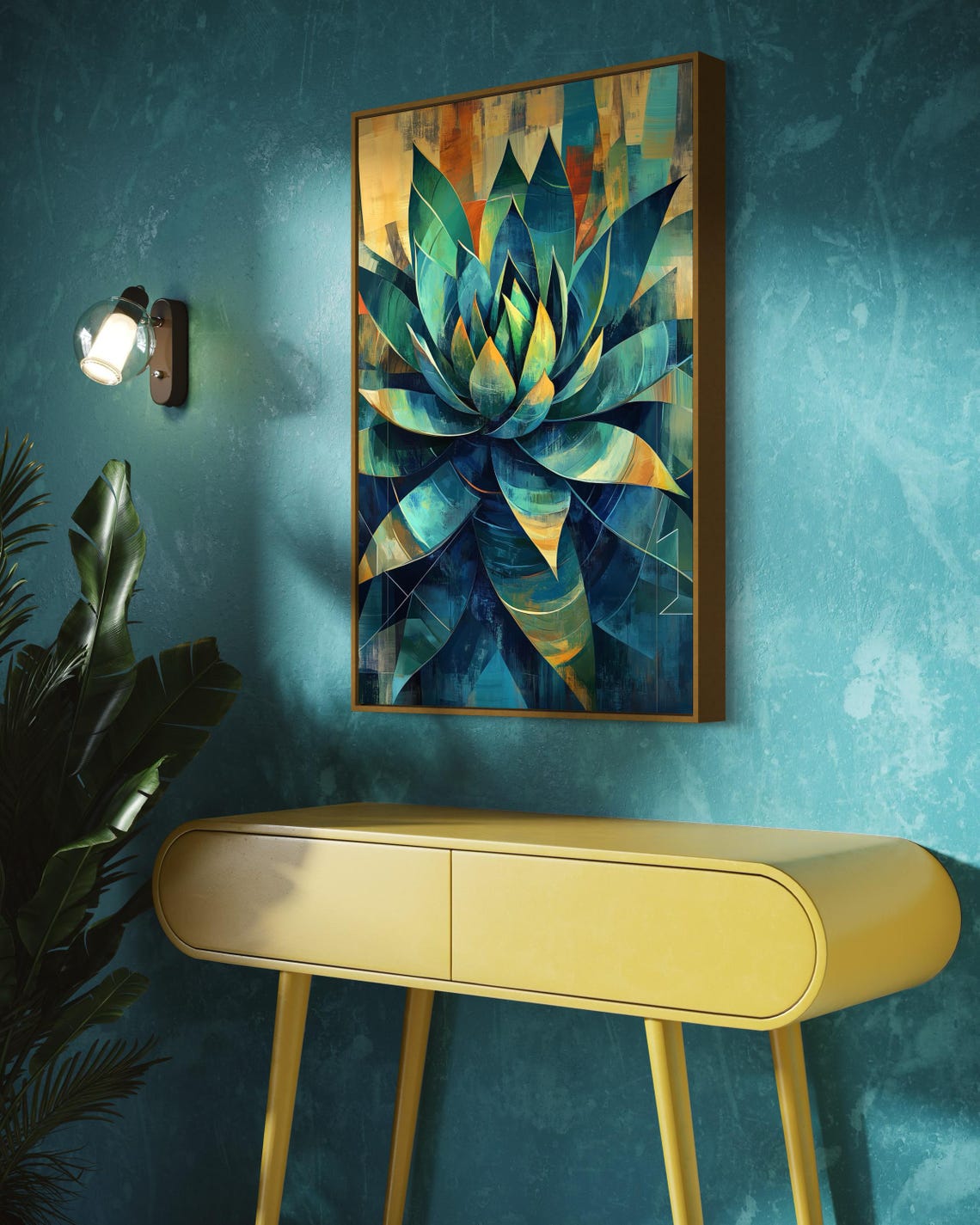 Abstract Agave Wall Art Vibrant Teal Cactus Print With Geometric Succulent Design Desert Inspired Modern Decor And Bold Boho Charm - Image 5
