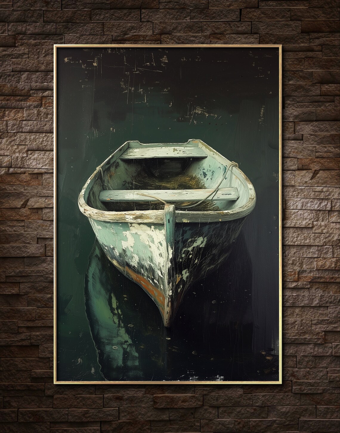 Rustic Boat On Emerald Green Lake Art Print - Image 3