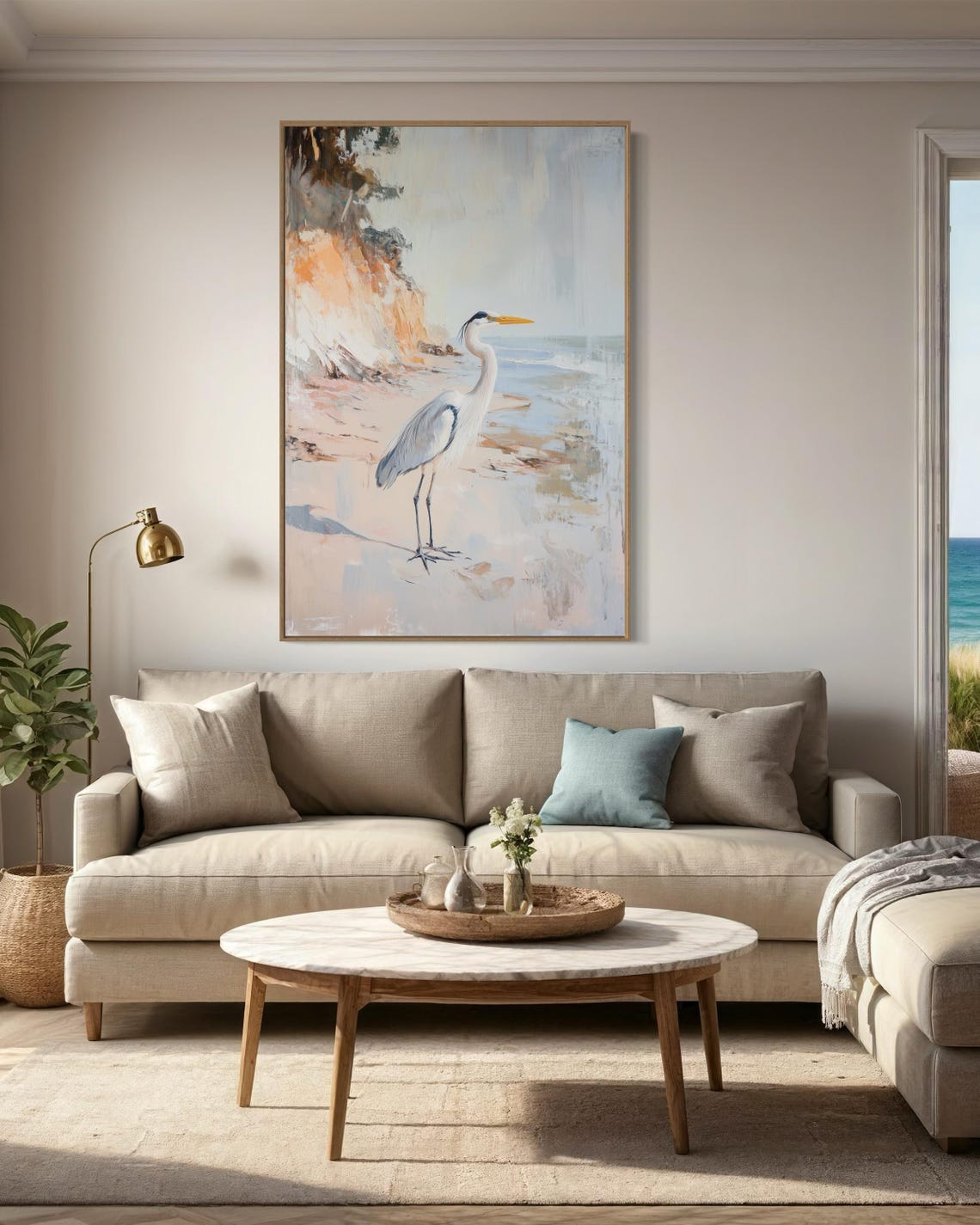 Great Blue Heron Beach Soft Pastel Coastal Ocean Shore Bird Art Poster - Image 3