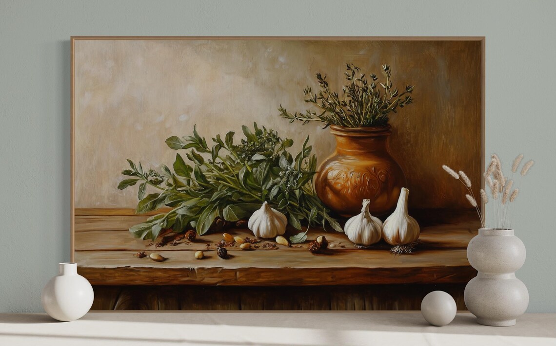 Rustic Kitchen Still Life, Farmhouse Culinary Decor