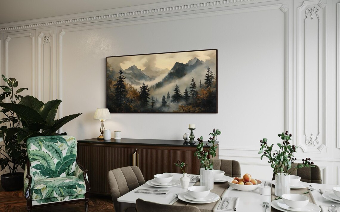 Mystical Forest Mountains Autumn Gothic Art Print - Image 3