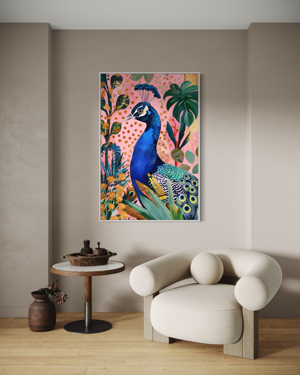 Blue Peacock Art Print, Tropical Color Pop Home Decor - Image 4