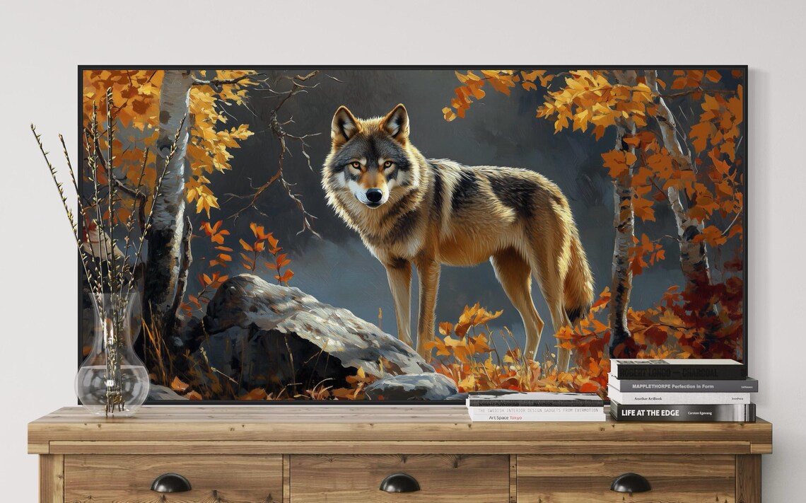 Gray Wolf Autumn Forest Rustic Wildlife Art Print - Image 5