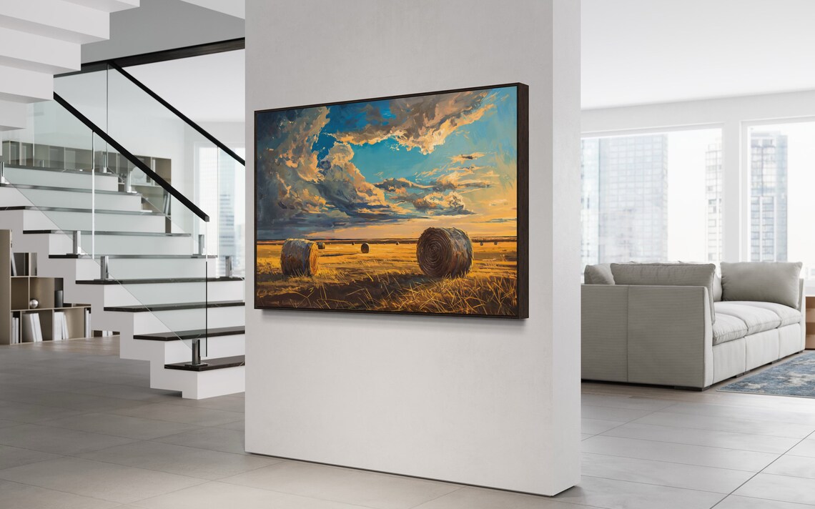 Rustic Hay Bale Harvest Countryside Art Print - Image 5